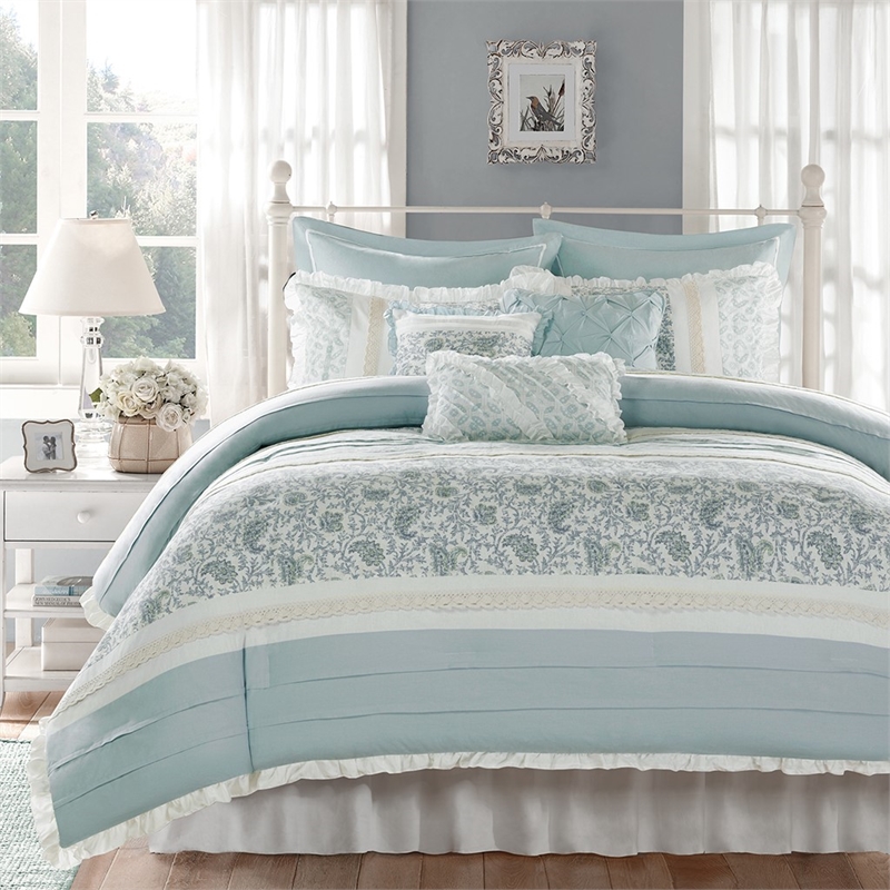 Madison Park Dawn 9 Piece Cotton Percale Comforter Set in Blue