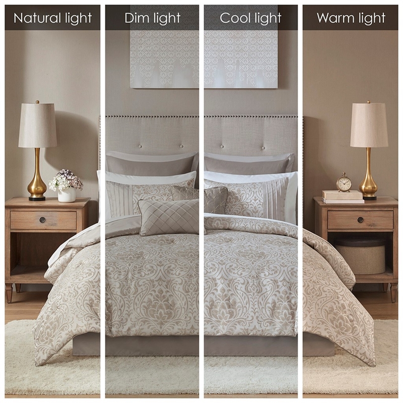 Madison Park Emilia 12 Piece Jacquard Complete Bed Set in Khaki