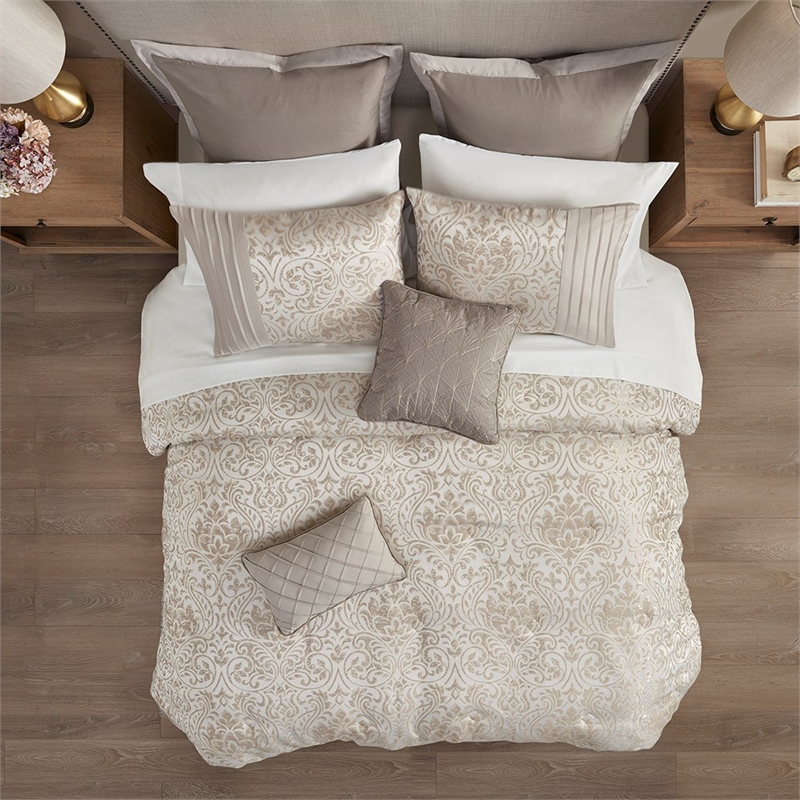 Madison Park Emilia 12 Piece Jacquard Complete Bed Set in Khaki