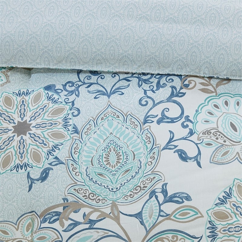 Madison Park Isla 8 Piece Cotton Floral Printed Reversible Comforter Set in Blue