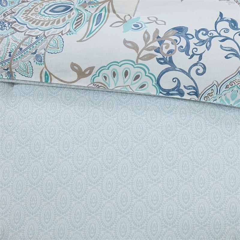 Madison Park Isla 8 Piece Cotton Floral Printed Reversible Comforter Set in Blue