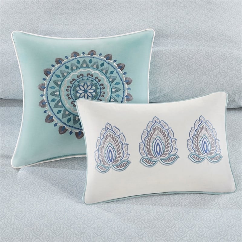 Madison Park Isla 8 Piece Cotton Floral Printed Reversible Comforter Set in Blue