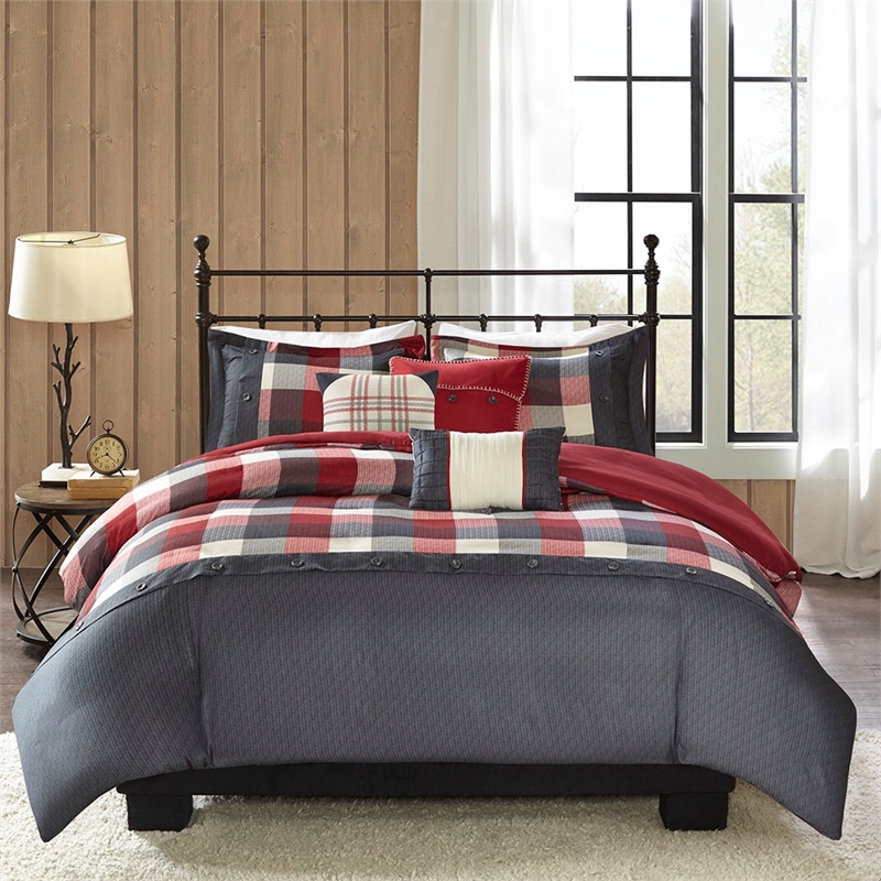 Madison Park Ridge 6 Piece Herringbone Duvet Cover Set in Red