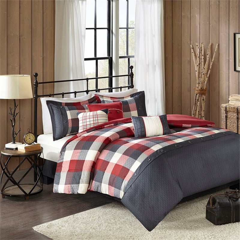 Madison Park Ridge 6 Piece Herringbone Duvet Cover Set in Red
