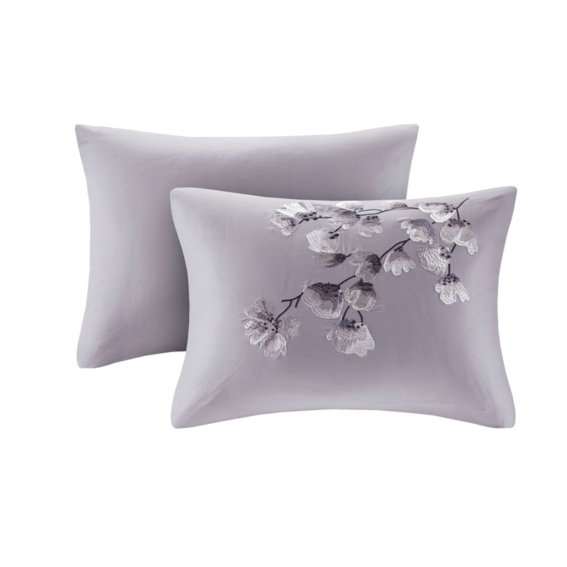 N Natori Sakura Blossom 3 Piece Cotton Sateen Printed Duvet Cover Set in Lilac