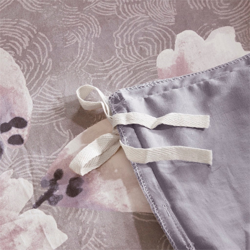 N Natori Sakura Blossom 3 Piece Cotton Sateen Printed Duvet Cover Set in Lilac