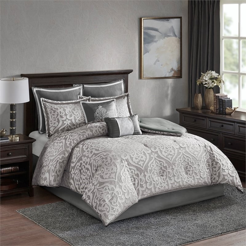 Madison Park Odette 8 Piece Jacquard Comforter Set in Silver