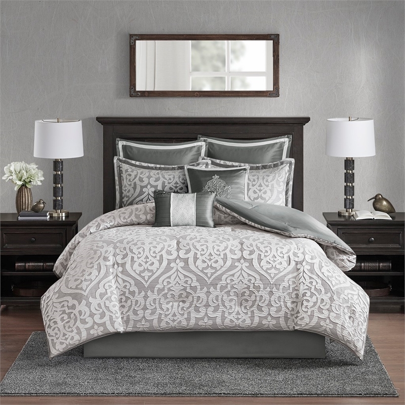 Madison Park Odette 8 Piece Jacquard Comforter Set in Silver