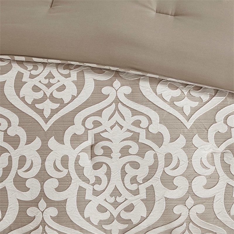Madison Park Odette 8 Piece Jacquard Comforter Set in Tan
