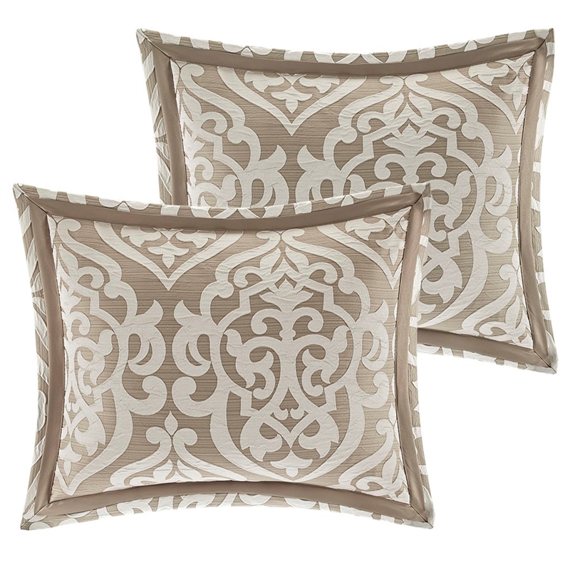 Madison Park Odette 8 Piece Jacquard Comforter Set in Tan