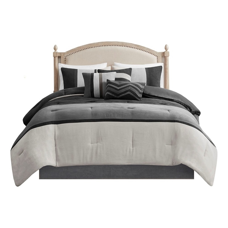Madison Park Palisades 7 Piece Faux Suede Comforter Set in Black