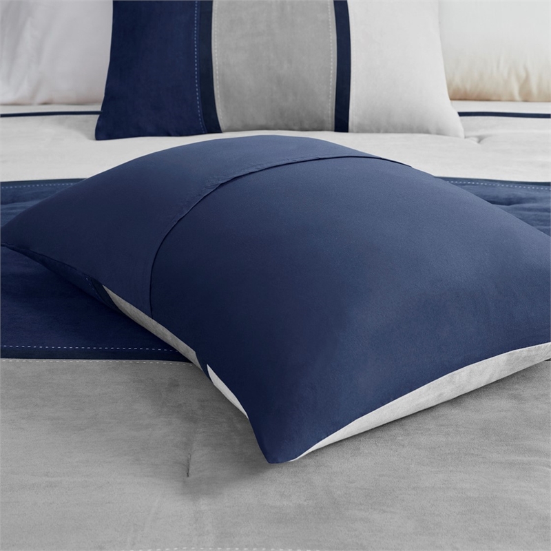Madison Park Palisades 7 Piece Faux Suede Comforter Set in Blue