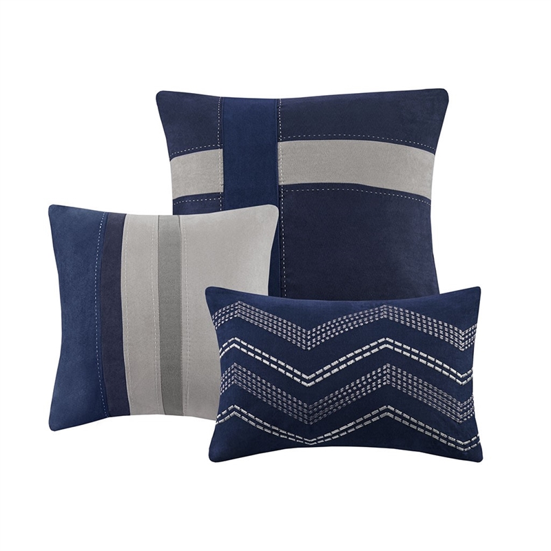 Madison Park Palisades 7 Piece Faux Suede Comforter Set in Blue