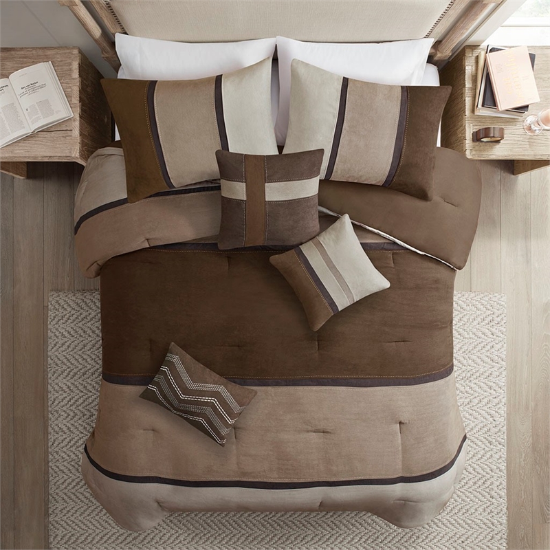 Madison Park Palisades 7 Piece Faux Suede Comforter Set in Brown