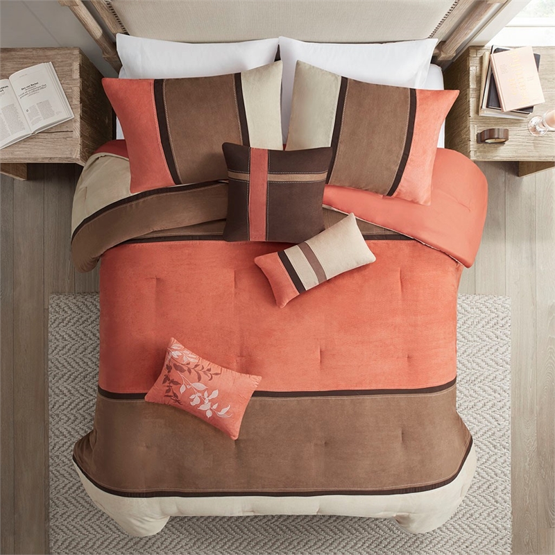 Madison Park Palisades 7 Piece Faux Suede Comforter Set in Coral