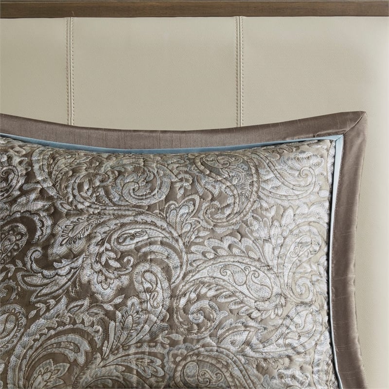 Madison Park Aubrey 5 Piece Reversible Jacquard Bedspread Set in Blue/Brown