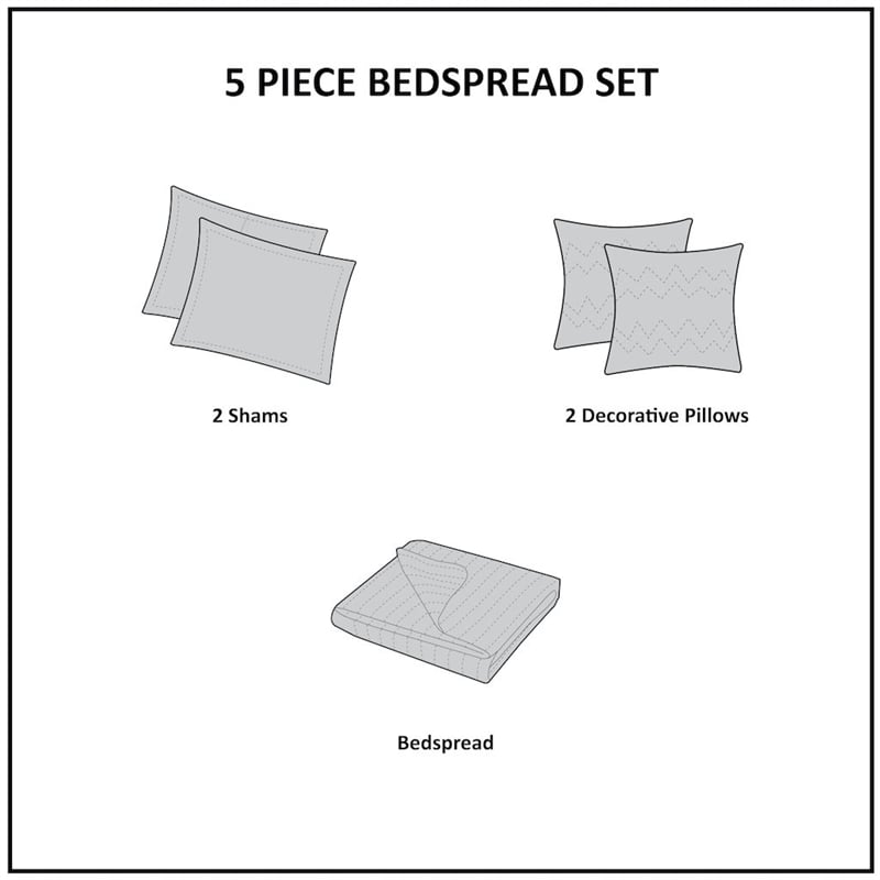 Madison Park Aubrey 5 Piece Reversible Jacquard Bedspread Set in Blue/Brown