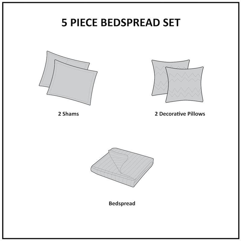 Madison Park Bellagio 5 Piece Reversible Jacquard Bedspread Set in Brown/Gold
