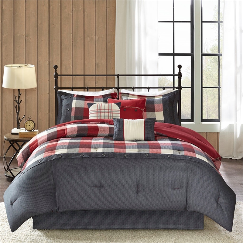 Madison Park Ridge 7 Piece Herringbone Comforter Set in Red
