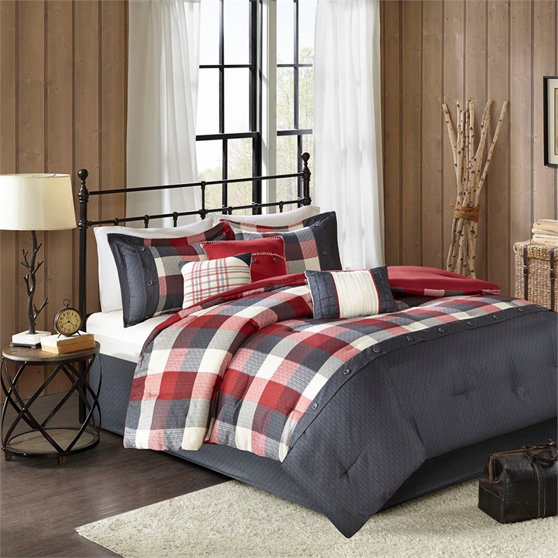 Madison Park Ridge 7 Piece Herringbone Comforter Set in Red