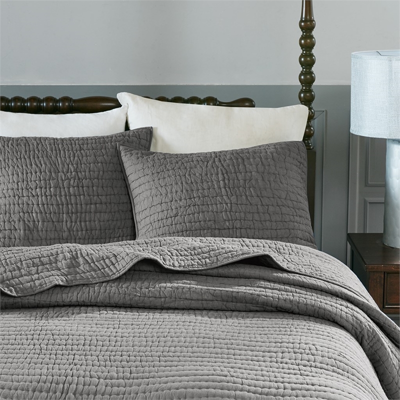 Madison Park Signature Serene 3 Piece Hand Quilted Cotton Quilt Set in Grey