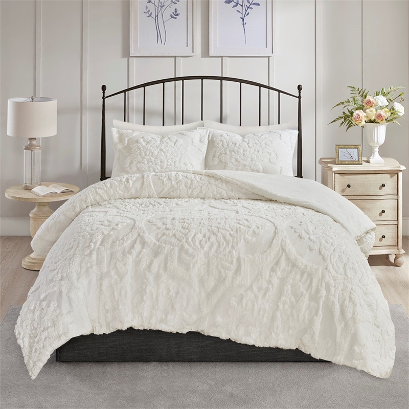 Madison Park Viola 3 Piece Tufted Cotton Chenille Damask Comforter Set