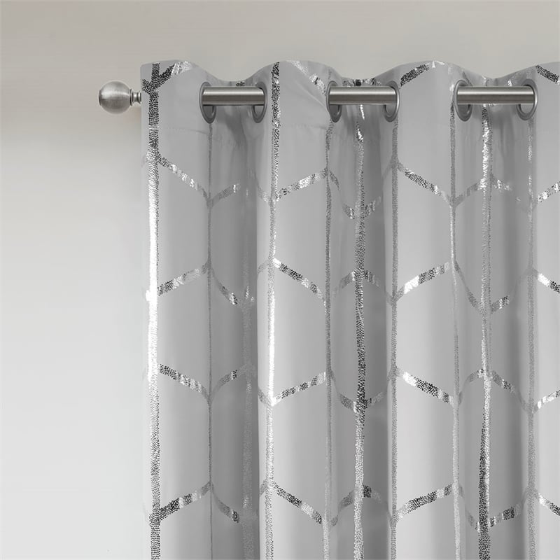 Intelligent Design Raina Total Blackout Metallic Print Grommet Top Curtain Panel