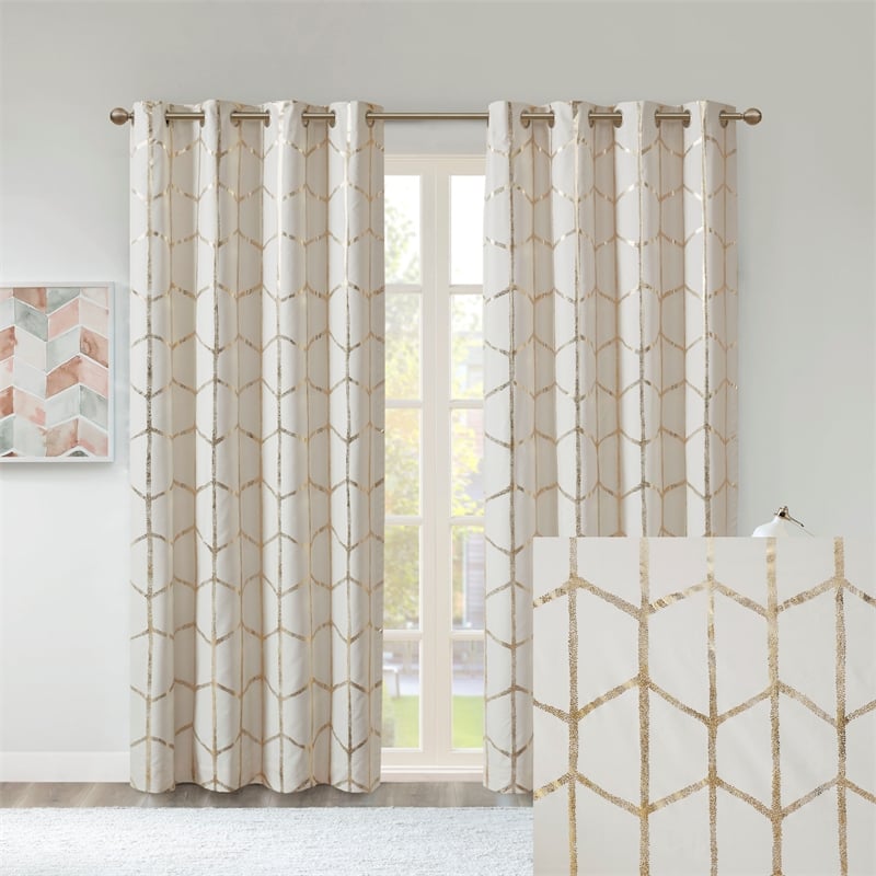 Intelligent Design Raina Total Blackout Metallic Print Grommet Top Curtain Panel