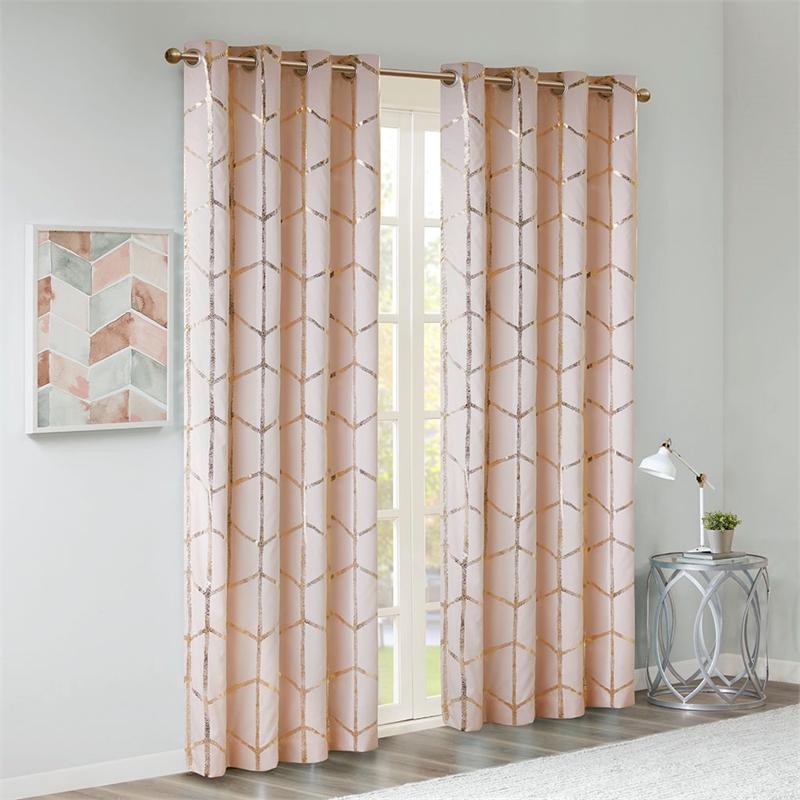 Intelligent Design Raina Total Blackout Metallic Print Grommet Top Curtain Panel