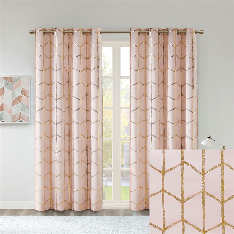 Intelligent Design Raina Total Blackout Metallic Print Grommet Top Curtain Panel