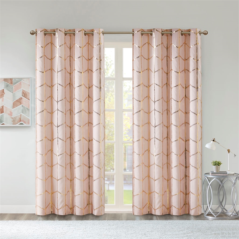 Intelligent Design Raina Total Blackout Metallic Print Grommet Top Curtain Panel