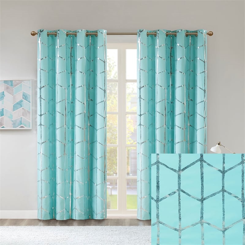 Intelligent Design Raina Total Blackout Metallic Print Grommet Top Curtain Panel