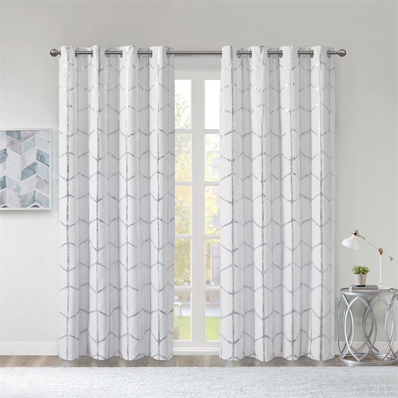 Intelligent Design Raina Total Blackout Metallic Print Grommet Top Curtain Panel