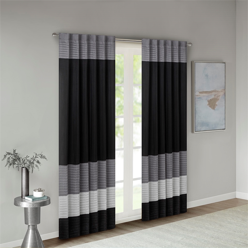 Madison Park Amherst Polyoni Pintuck Window Panel in Black