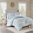 Madison Park Isla 3 Piece Cotton Floral Printed Reversible Duvet Cover Set Blue