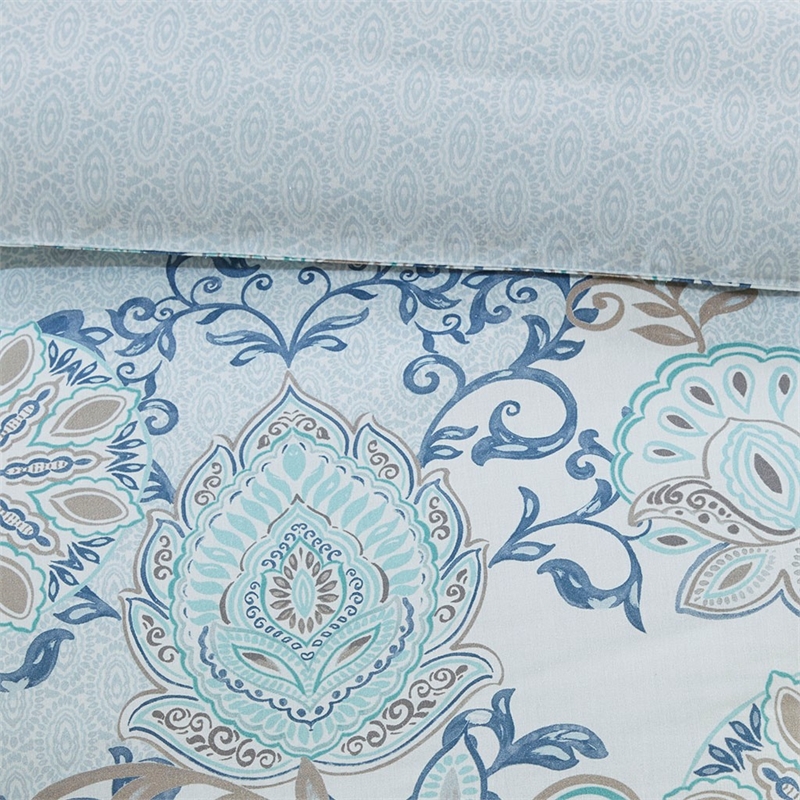 Madison Park Isla 3 Piece Cotton Floral Printed Reversible Duvet Cover Set Blue