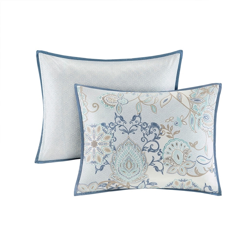 Madison Park Isla 3 Piece Cotton Floral Printed Reversible Duvet Cover Set Blue