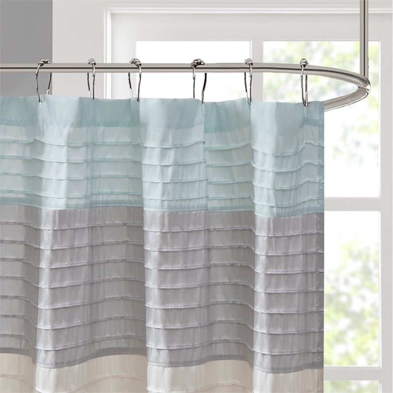 Madison Park Amherst Faux Silk Shower Curtain in Aqua