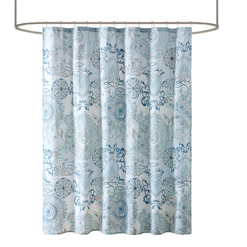 Madison Park Isla Printed Cotton Shower Curtain in Blue