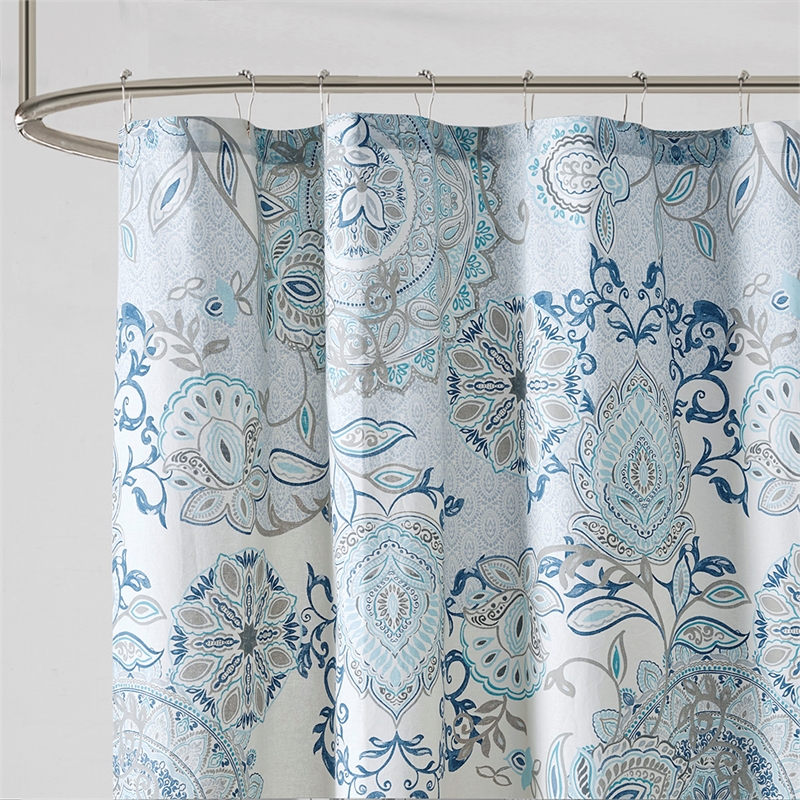 Madison Park Isla Printed Cotton Shower Curtain in Blue