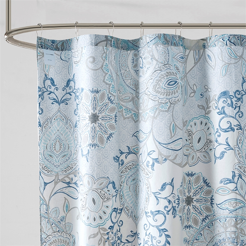 Madison Park Isla Printed Cotton Shower Curtain in Blue