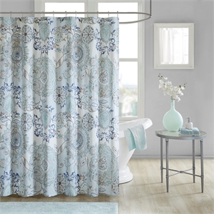 Madison Park Isla Printed Cotton Shower Curtain in Blue