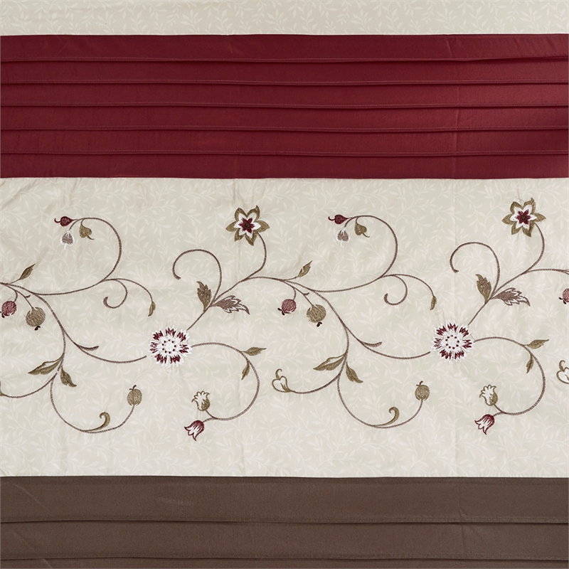Madison Park Serene Faux Silk Embroidered Floral Shower Curtain in Red