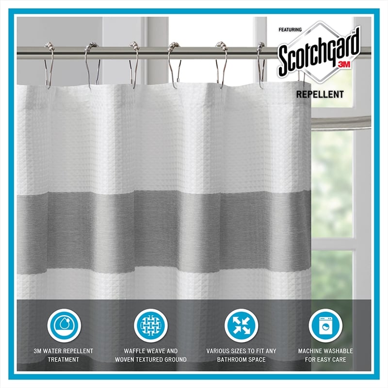 Madison Park Spa Waffle Shower Curtain with 3M Treatment in Grey