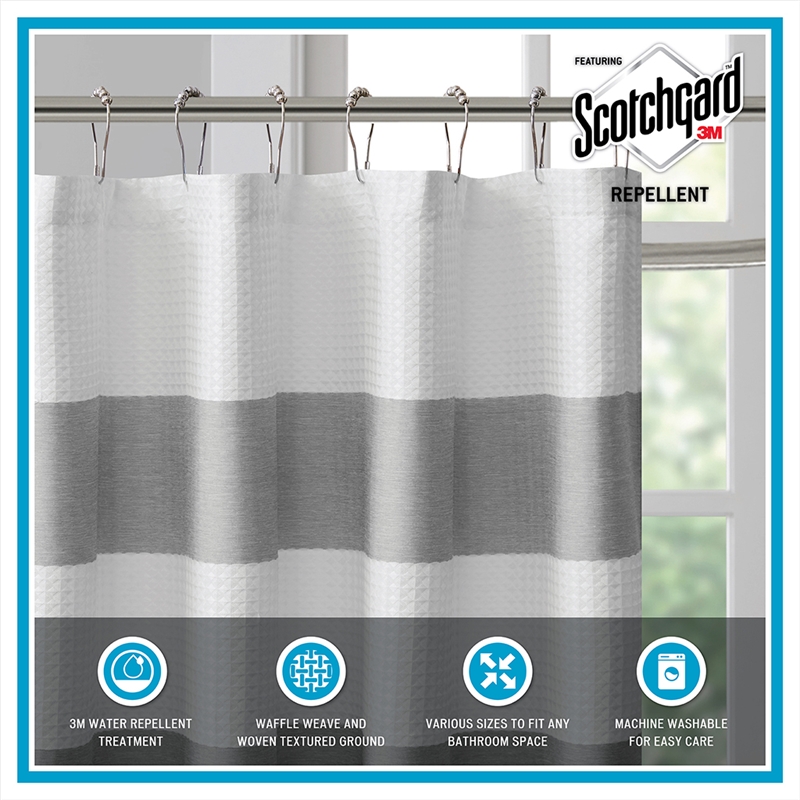 Madison Park Spa Waffle Shower Curtain with 3M Treatment in Grey