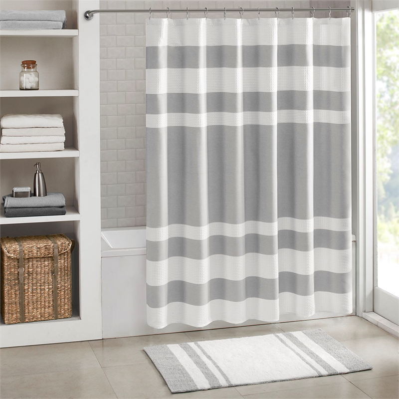 Madison Park Spa Waffle Shower Curtain with 3M Treatment in Grey