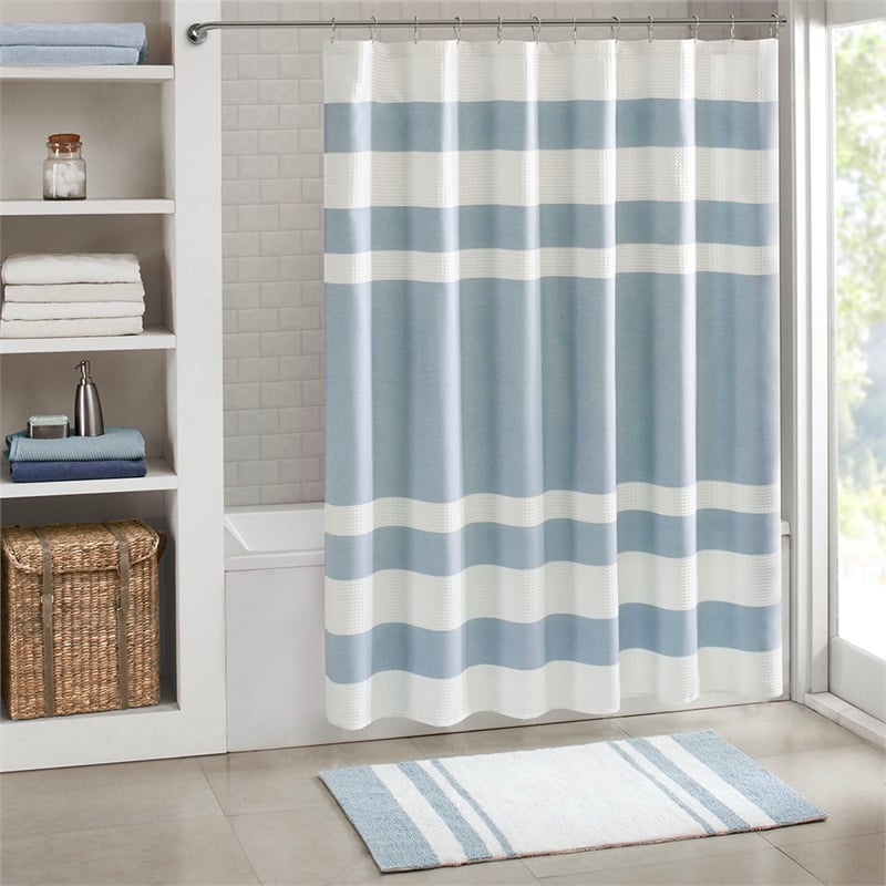 Madison Park Spa Waffle Shower Curtain with 3M Treatment in Blue