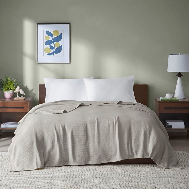 Madison Park Freshspun Basketweave Cotton Blanket in Grey