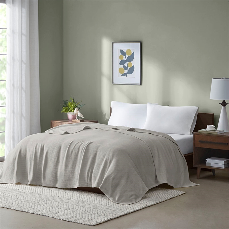 Madison Park Freshspun Basketweave Cotton Blanket in Grey