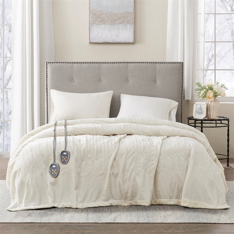 Beautyrest Heated Plush Blanket in Ivory